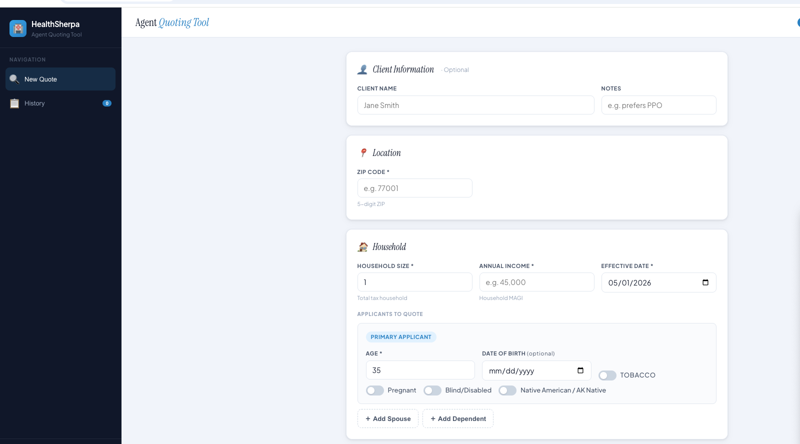 Luis's agency prototype for plan browsing.